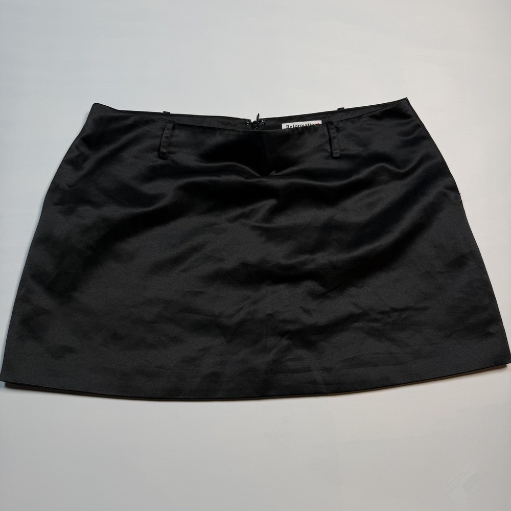 Reformation Black Satin Mini Skirt A Line Lined Deadstock Size 12